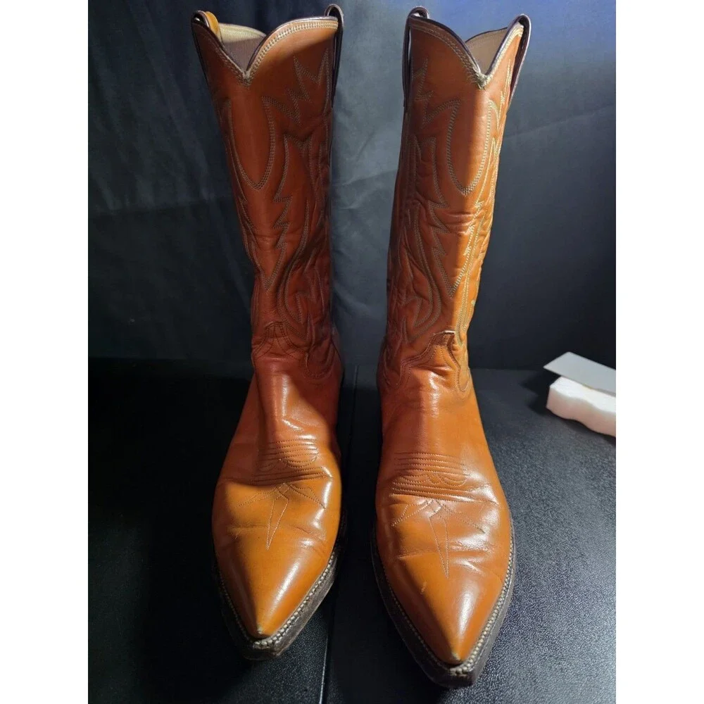 Vintage USA Justin 2712 Cowboy Boots Men's 10.5D Tan Leather Western Pointed Toe